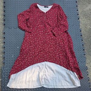 Gracila Womens 4XL Red Floral Layered High Low Midi Long Sleeve Boho V-Neck